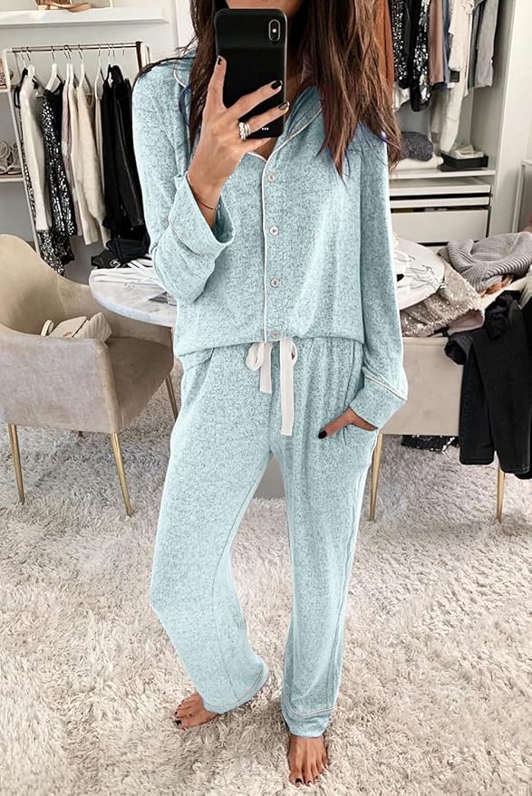 Aamikast Women's Pajama Sets Long Sleeve Button Down Sleepwear Nightwear Soft Pjs Lounge Sets