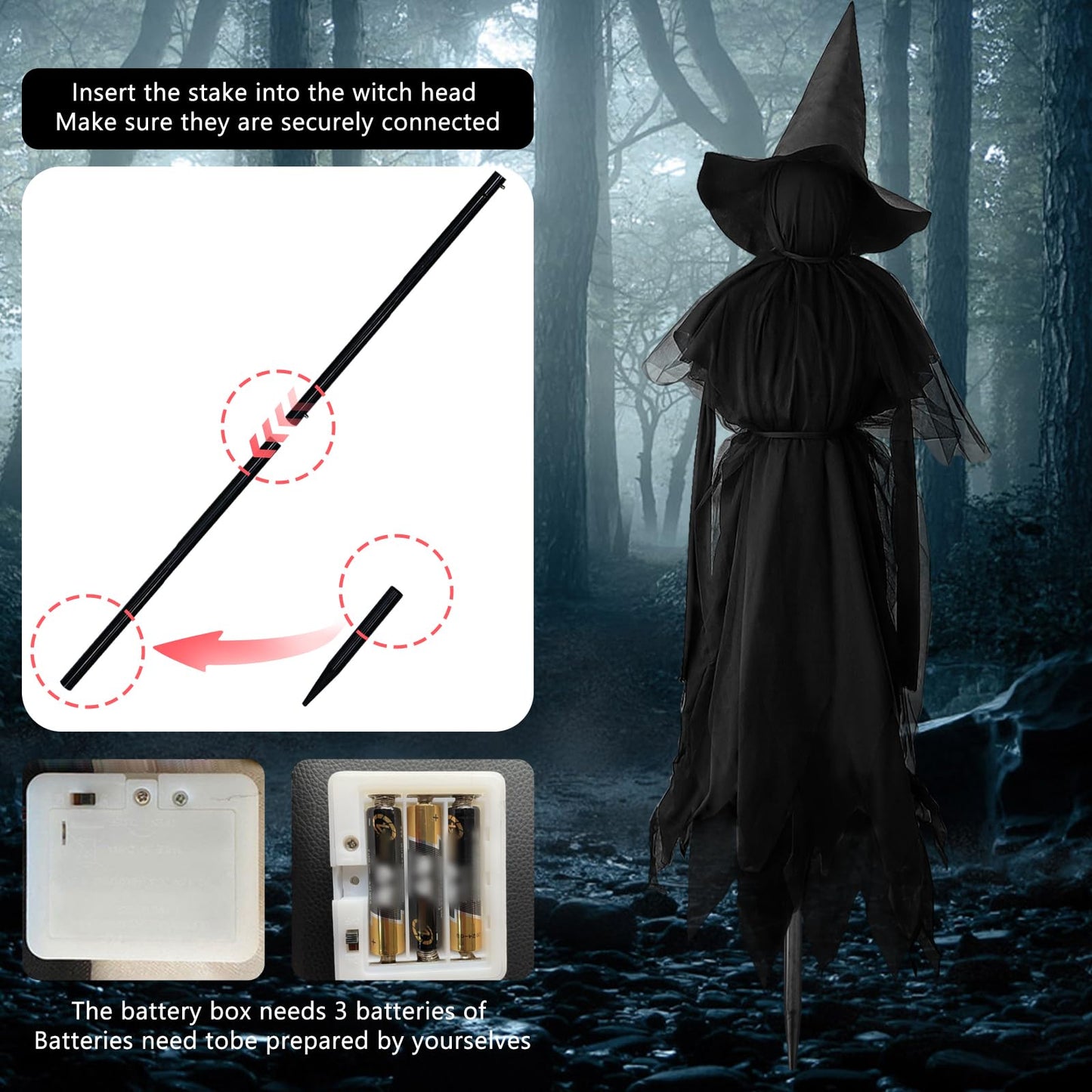 Halloween Witches Outdoor, 3 Light Up Witches Holding Hands with Stakes, Witch Decorations with Glowing Face for Yard Garden Outside Lawn Porch