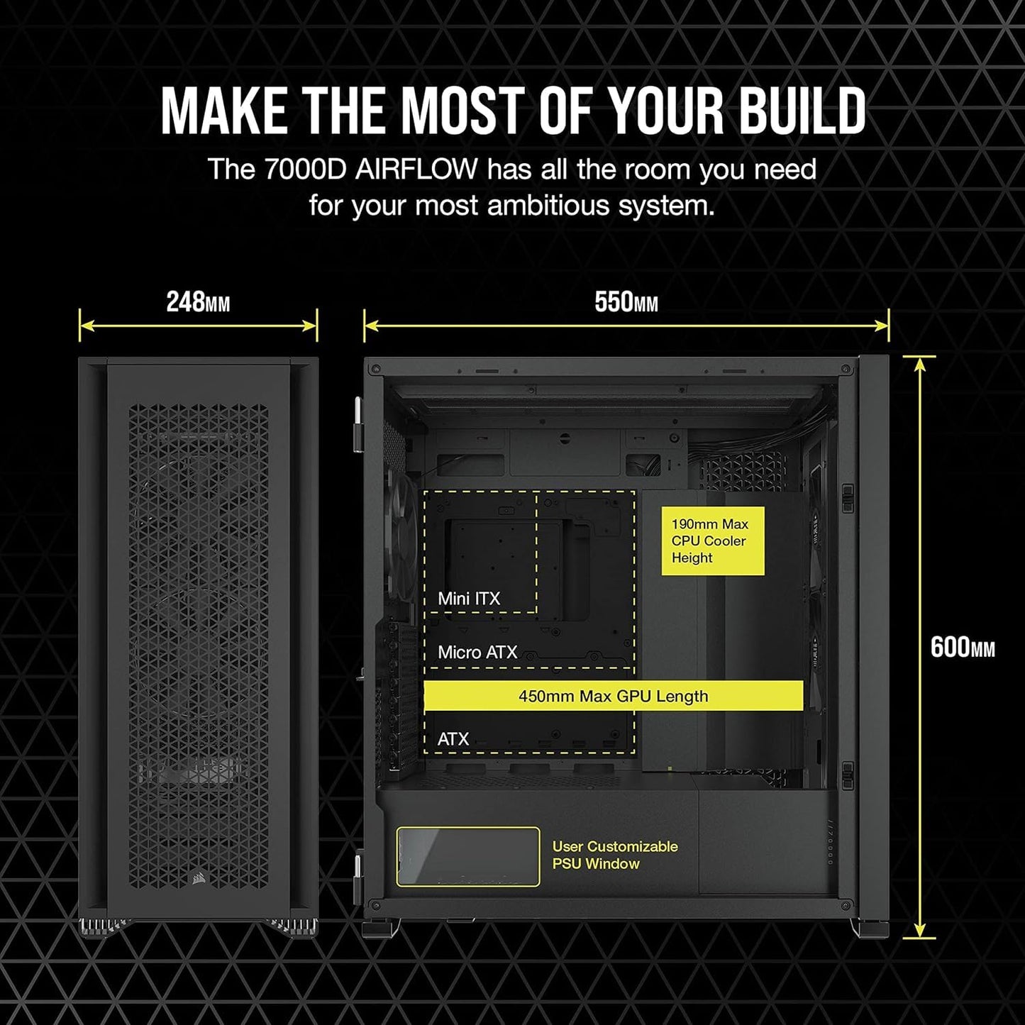 Corsair 7000D Airflow Full-Tower Atx Pc Case - High-Airflow Front Panel - Spacious Interior - Easy Cable Management - 3X 140Mm A