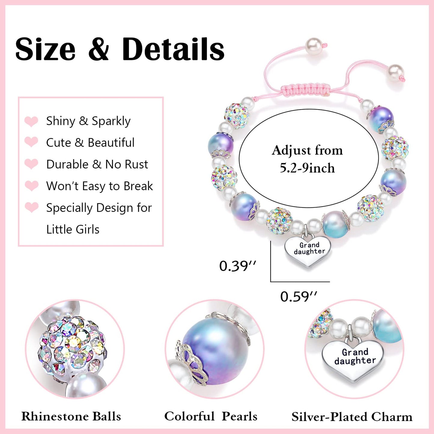 UNGENT THEM Granddaughter Bracelets from Grandma Little Girl Jewelry Valentines Birthday Gifts