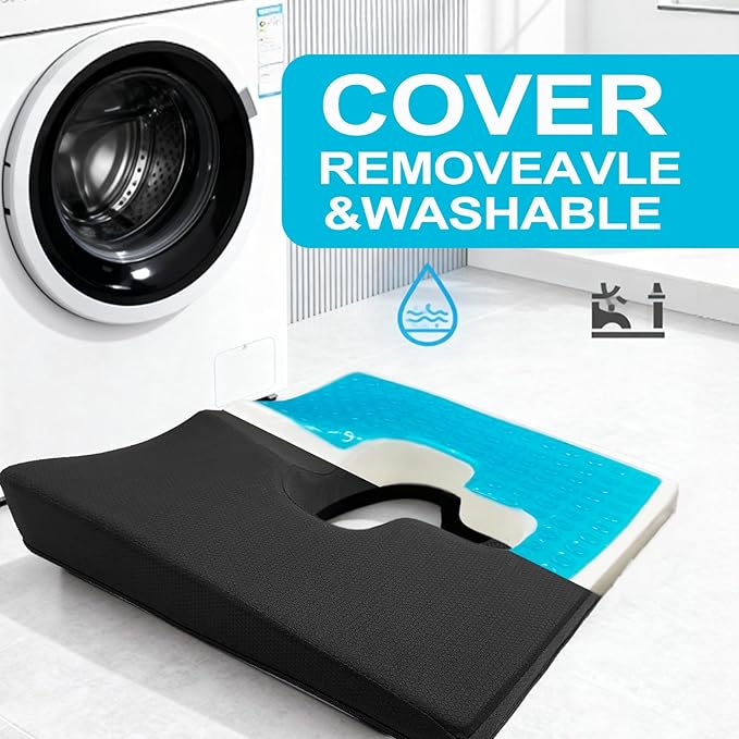 Rivquvi Gel Wheelchair Seat Cushion,Bed Sore Cushions for Butt,hemorrhoid pillow for Chair,Pressure Sore cushion,Memory Foam Butt Pillow,Sciatica,Coccyx,Pressure Ulcer Pain Relief,Washable Cover(Black