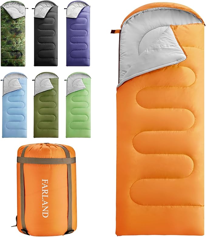 FARLAND Sleeping Bags 30℉ for Adults Teens Kids with Compression Sack Portable and Lightweight for 3-4 Season Camping, Hik...