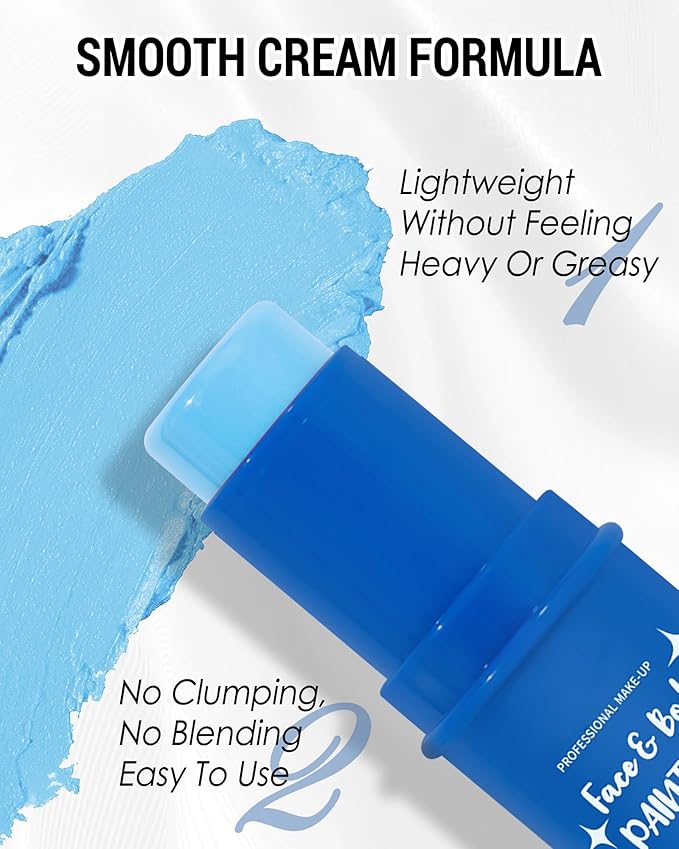 Blue Face Paint Stick, Waterproof Highly Pigmented Full Blue Face Paint for Adults, Eye Black Stick for Baseball Football Sports, Body Painting for SFX Cosplay Halloween Makeup-04