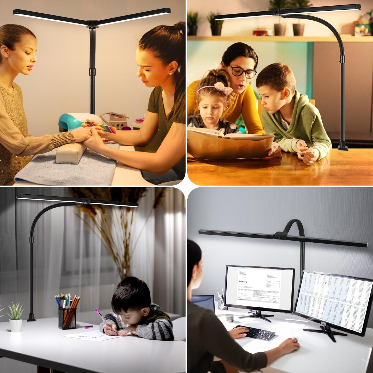 MACASA Double Head LED Desk Lamp with Remote Control for Home Office 24W Brightest Computer Desk Light for Workbench Drafting Architect Study Reading with Anti-Glare Cover