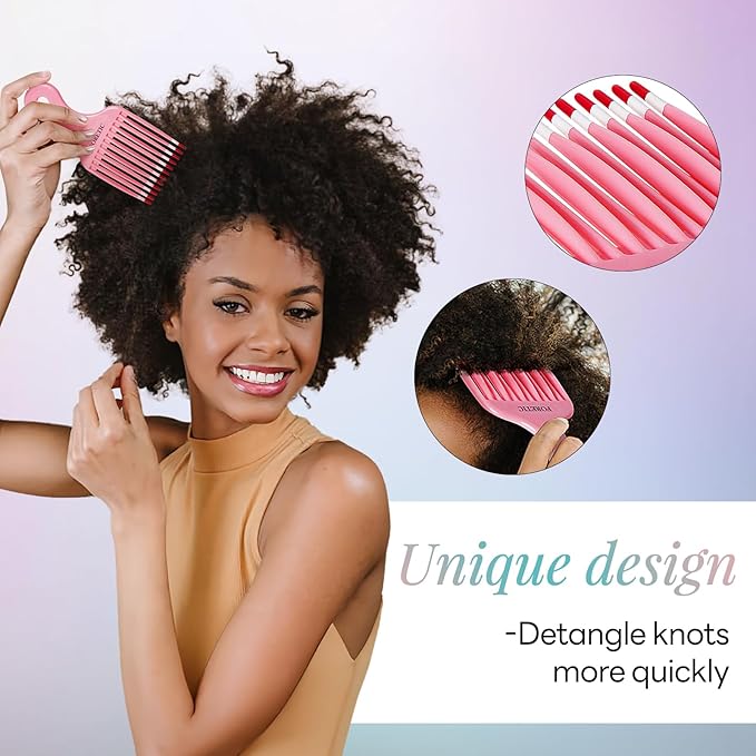 Smooth Hair Pick Comb for Curly, Thick, Medium to Long Hair, Facial -6.9inch（Blue, Pink）