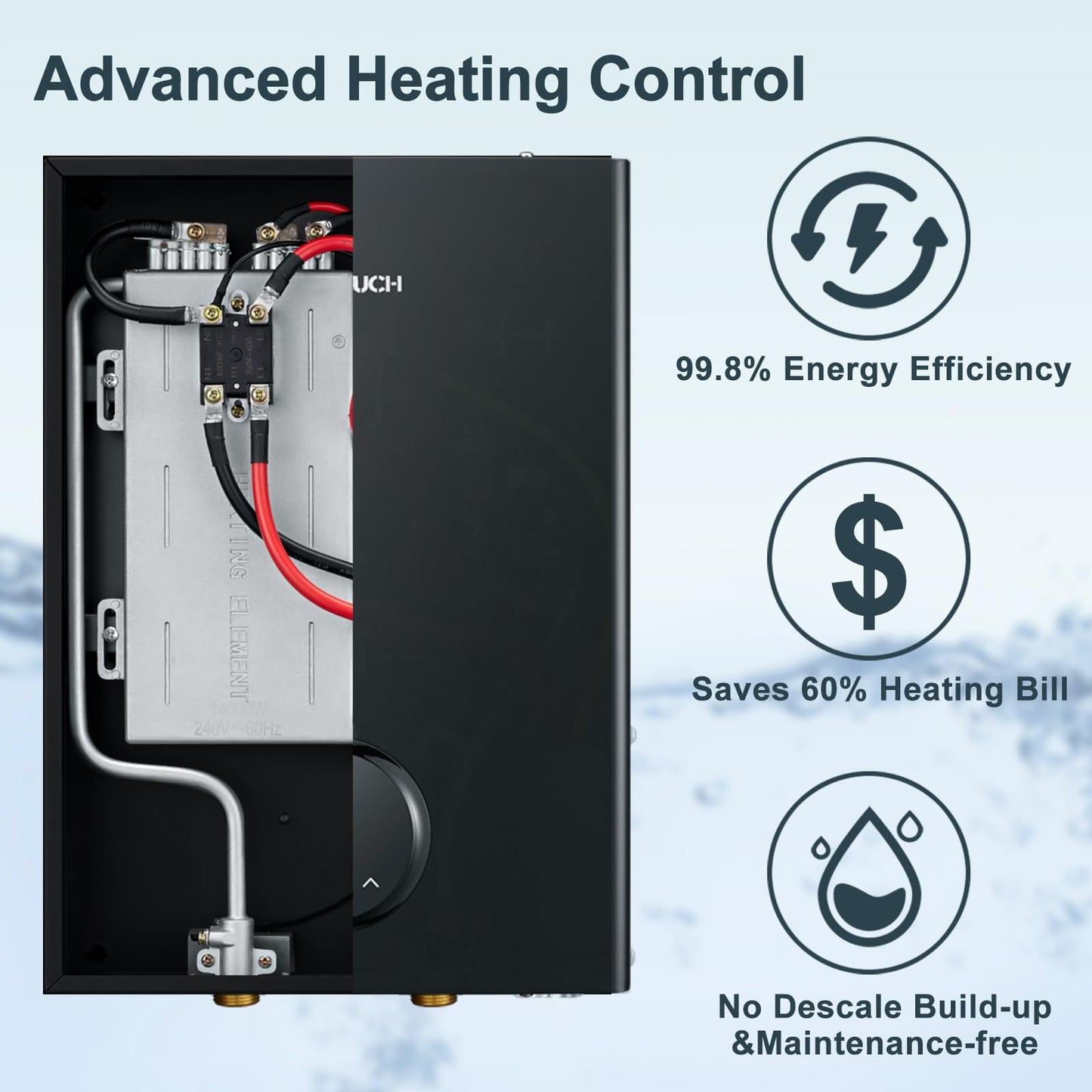 27kW Tankless Water Heater Electric, ECOTOUCH 240V On Demand Instant Hot Water Heater with Self-Modulating, Up to 6.5GPM for 2-3 Bathrooms, ETL Certified