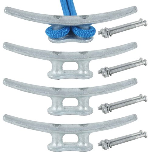 Dock Cleats 10 Inch 4 Pack, Hot Dipped Galvanized Cast Iron Boat Cleats, Boat Dock Cleats with Bolts Weatherproof Tie Downs for Boat, Decks, Rope, Marine or Decoration