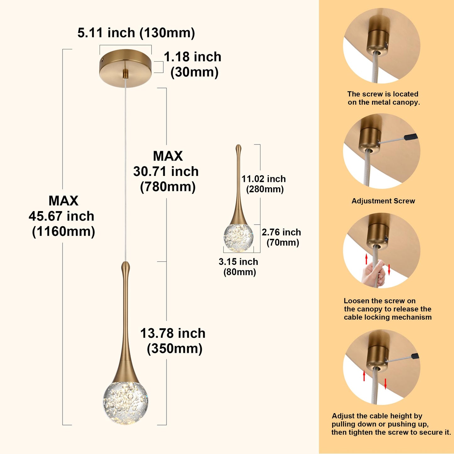 VINLUZ 3-Light Modern Crystal Chandelier, LED Bubble Raindrop Dimmable Pendant Lighting Fixture, Gold Luxury Elegant Adjustable Spiral Ceiling Light for Entryway Staircase Living Room