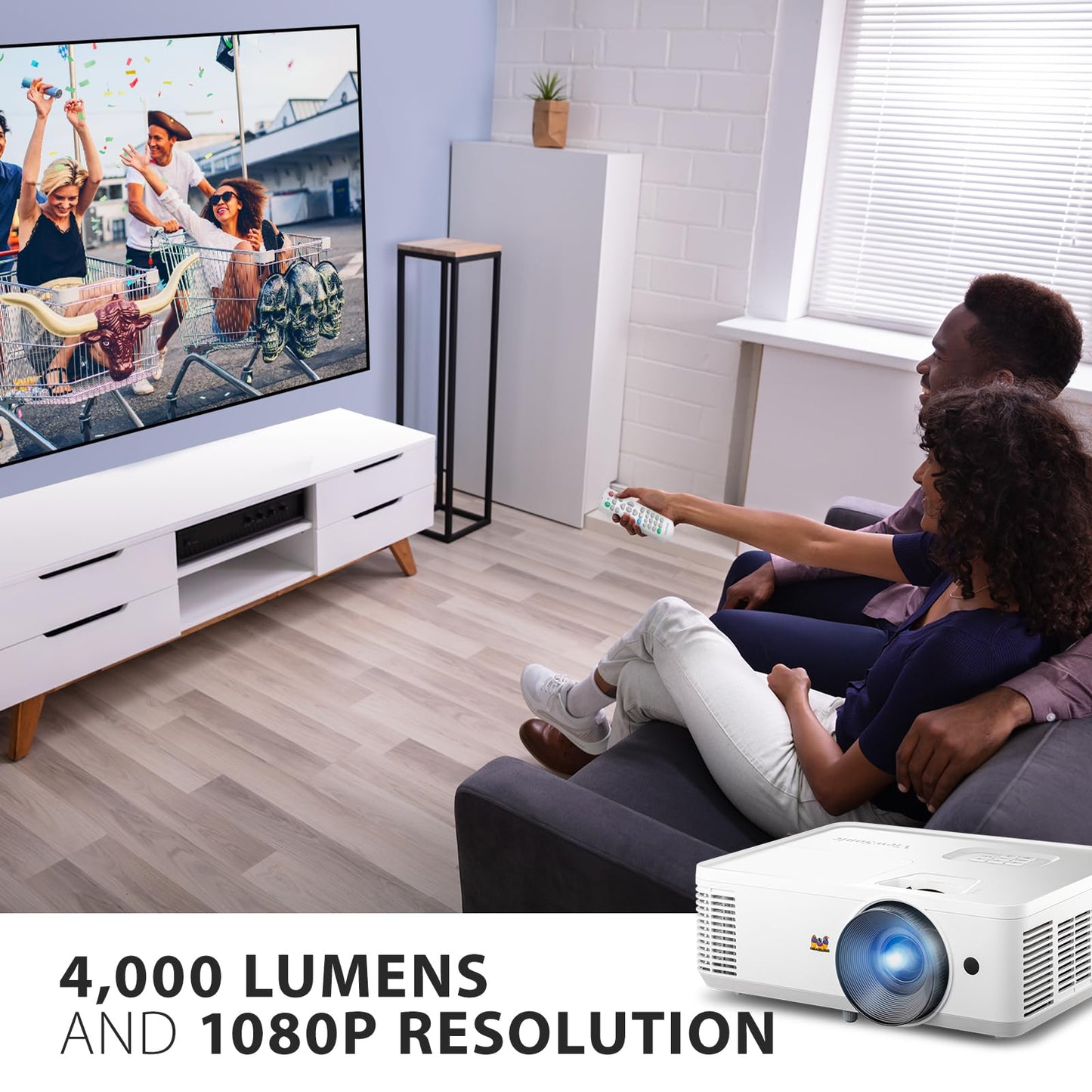 ViewSonic PA503HD 4000 Lumens High Brightness DLP Projector with 1.1x Optical Zoom, USB, and HDMI inputs for Home and Office
