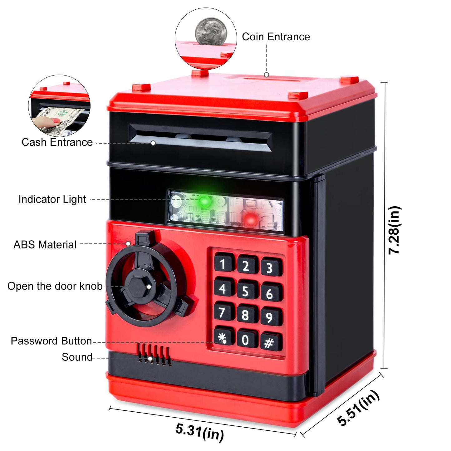 Refasy Children's Toy for 5-7 & 8-16 Year Olds - Piggy Banks & ATM for Boys & Girls - Perfect Birthday & Christmas Gifts - Red