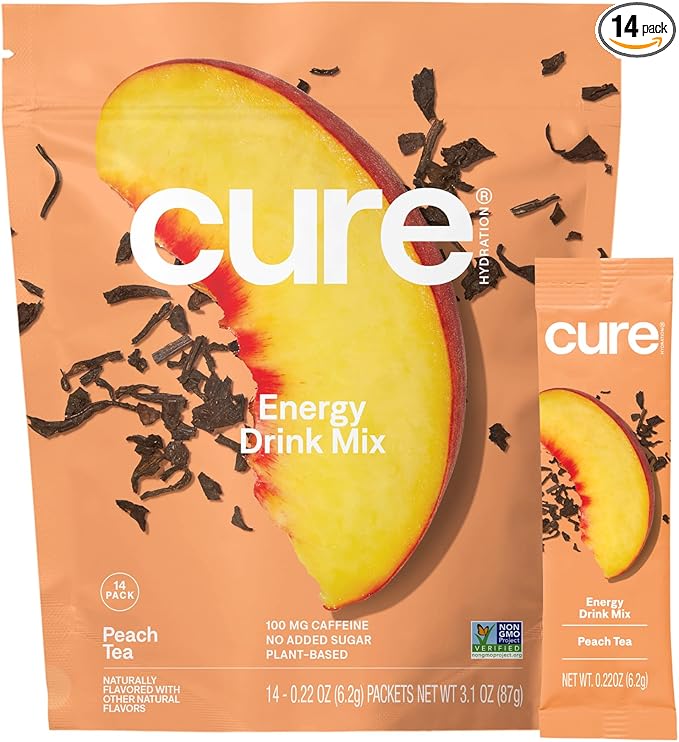 Cure Hydration Performance | Plant-Based Electrolyte Energy Drink Mix | No Added Sugar | Dehydration Relief Powder | 100mg...