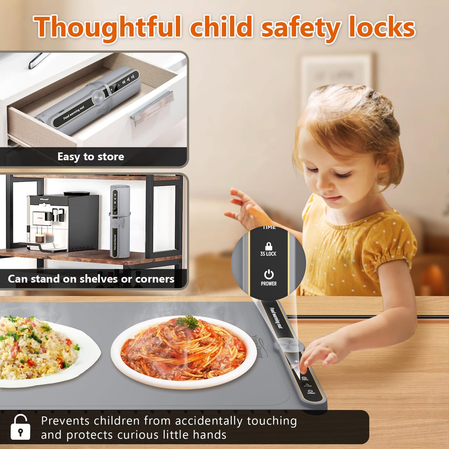 Warming Mat for Food, Food Warming Mat, Electric Warming Tray for Buffets Party, 6 Gear Timed 9 Gear Temperature Controlled 18H Auto Power Off Full Surface Rapid Heating Mat for Food, Home Daily Use