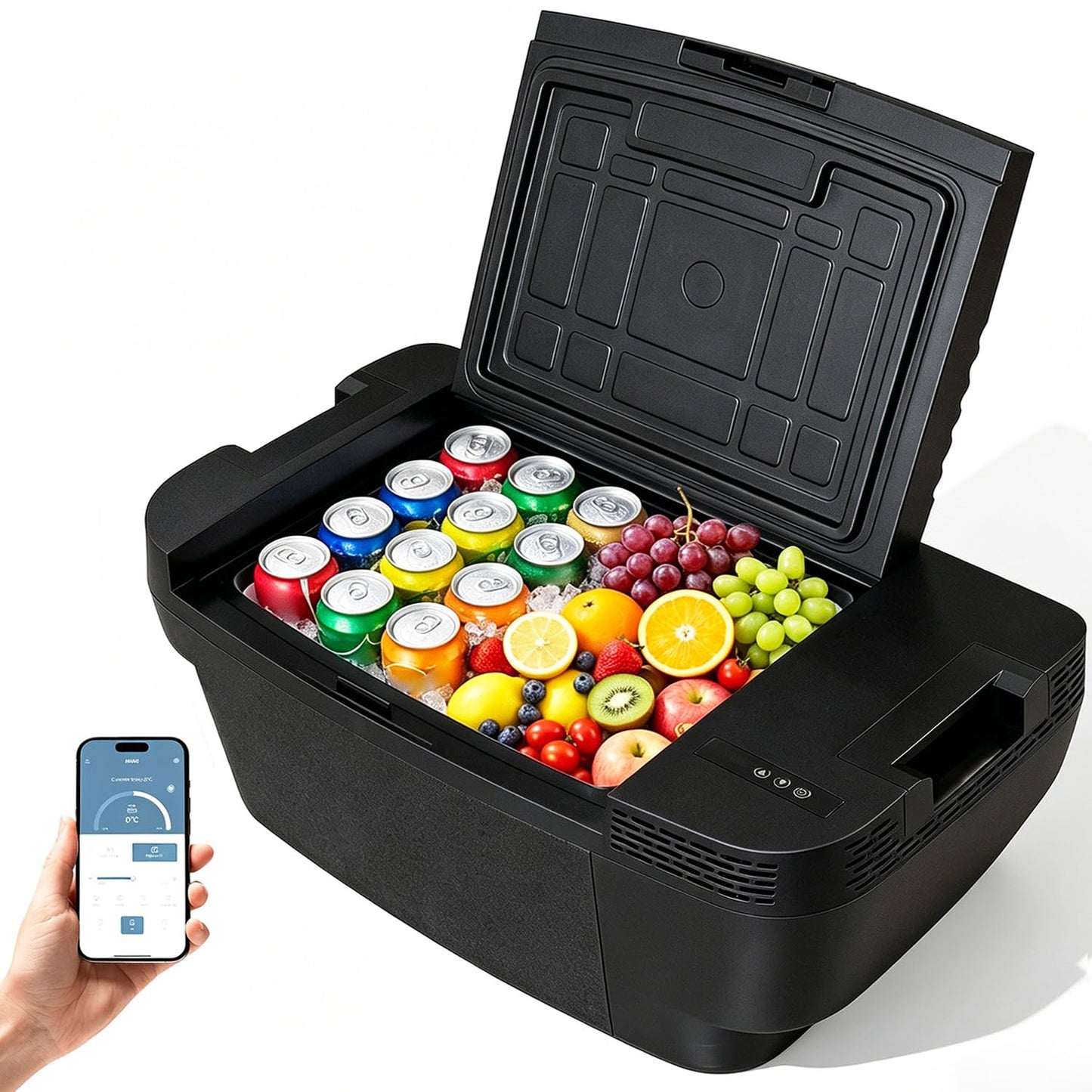 ROVEROLL Tesla Cooler Model Y, 37 Quart Portable Car Refrigerator Trunk Fridge Freezer with App, Control Panel, LED Light, 12/24V DC&120~240V AC, for Tesla, Home, Outdoor, Camping, -4℉~68℉