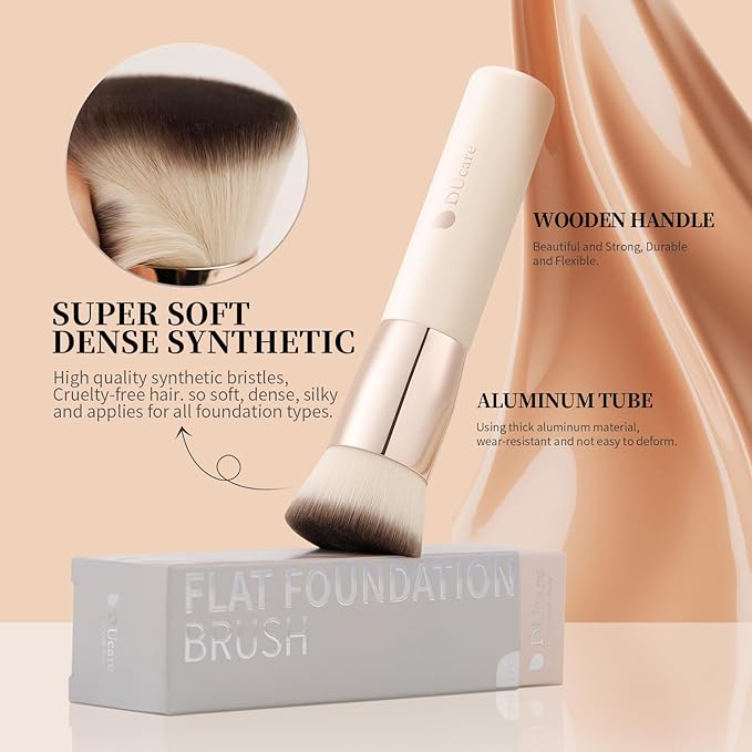 DUcare Foundation Brush,Flat Top Kabuki Brush Synthetic Professional Makeup Brush Liquid Blending Mineral Powder Buffing Stippling Makeup Tools,Beige