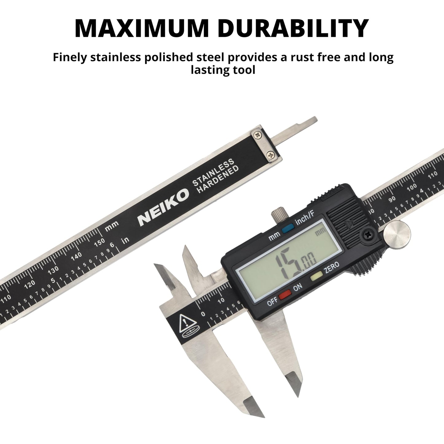 NEIKO 01407A Electronic Digital Caliper Measuring Tool, 0 - 6 Inches Stainless Steel Construction with Large LCD Screen Quick Change Button for Inch Fraction Millimeter Conversions, Digital Caliper Measuring Tool