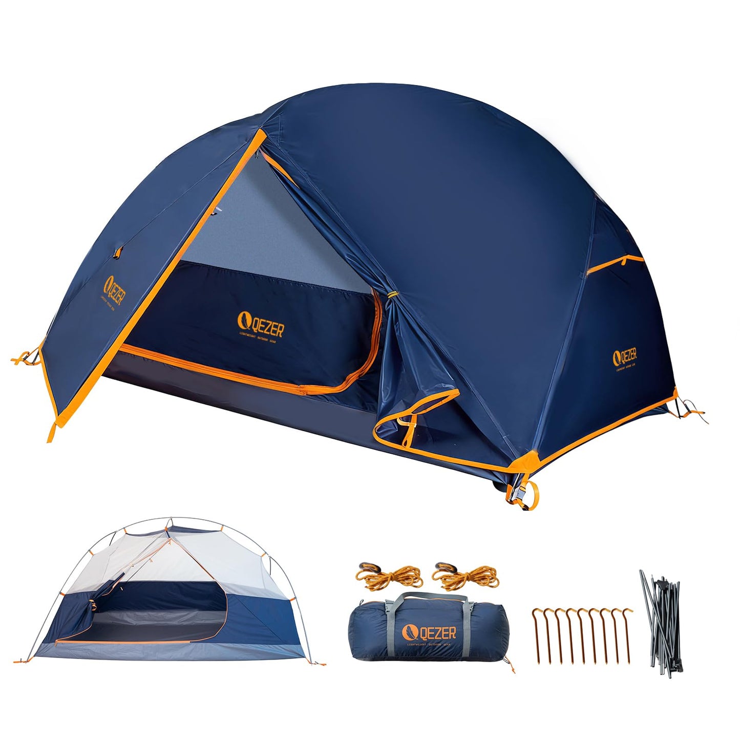 QEZER Camping Tent 1/2 Person Tents Windproof Portable Adults Tents for Camping Hiking Backpacking Traveling Easy Set up (Blue, 1 Person)