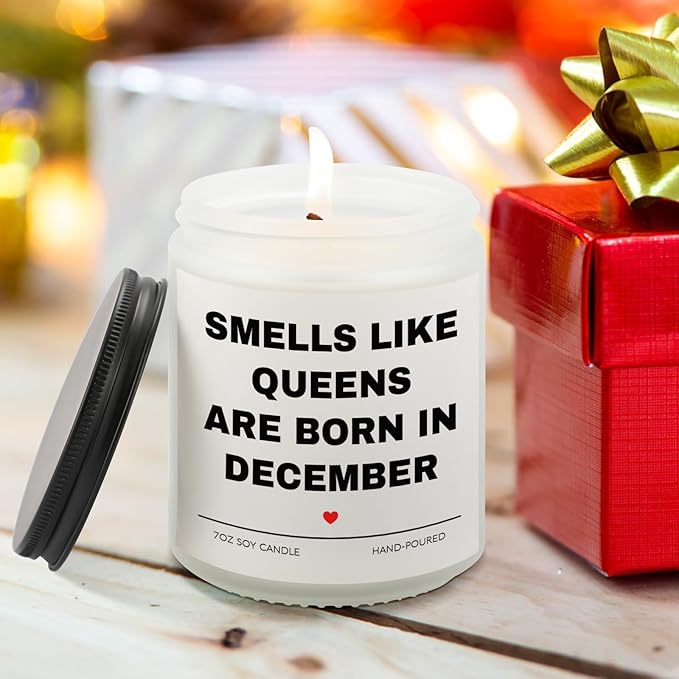 December Birthday Gifts for Women,Queens are Born in December Candle, 30th 40th 50th 60th Happy Bday Gift Idea for Bestie Friend Girl Famale Sister Mom Aunt from Child Son Daughter Husband