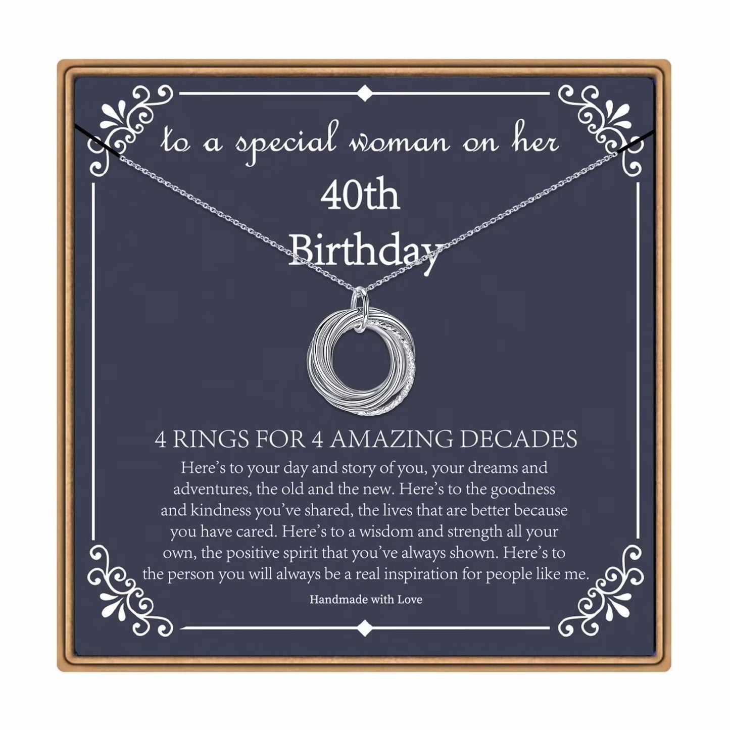 IEFLIFE 40th Birthday Gifts for Women, 4 Circle Necklaces Jewelry for Woman Her Forty 40 Years Old Birthday Gifts for Friend Mom Wife Sister 4 Decades Necklace