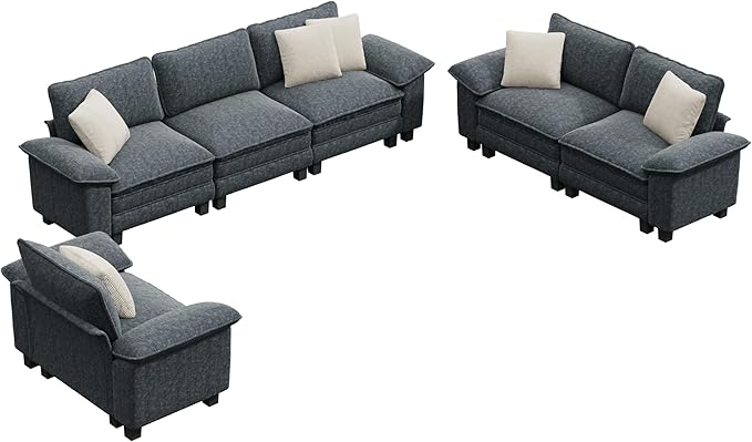 PHI VILLA Cloud Modular Couches Sets, 3 Pieces Large Sectional Sofa Set with Loveseats & Single Sofa, 6-Seater Upholstered Couch for Living Room, Chenille Fabric, Dark Cyan