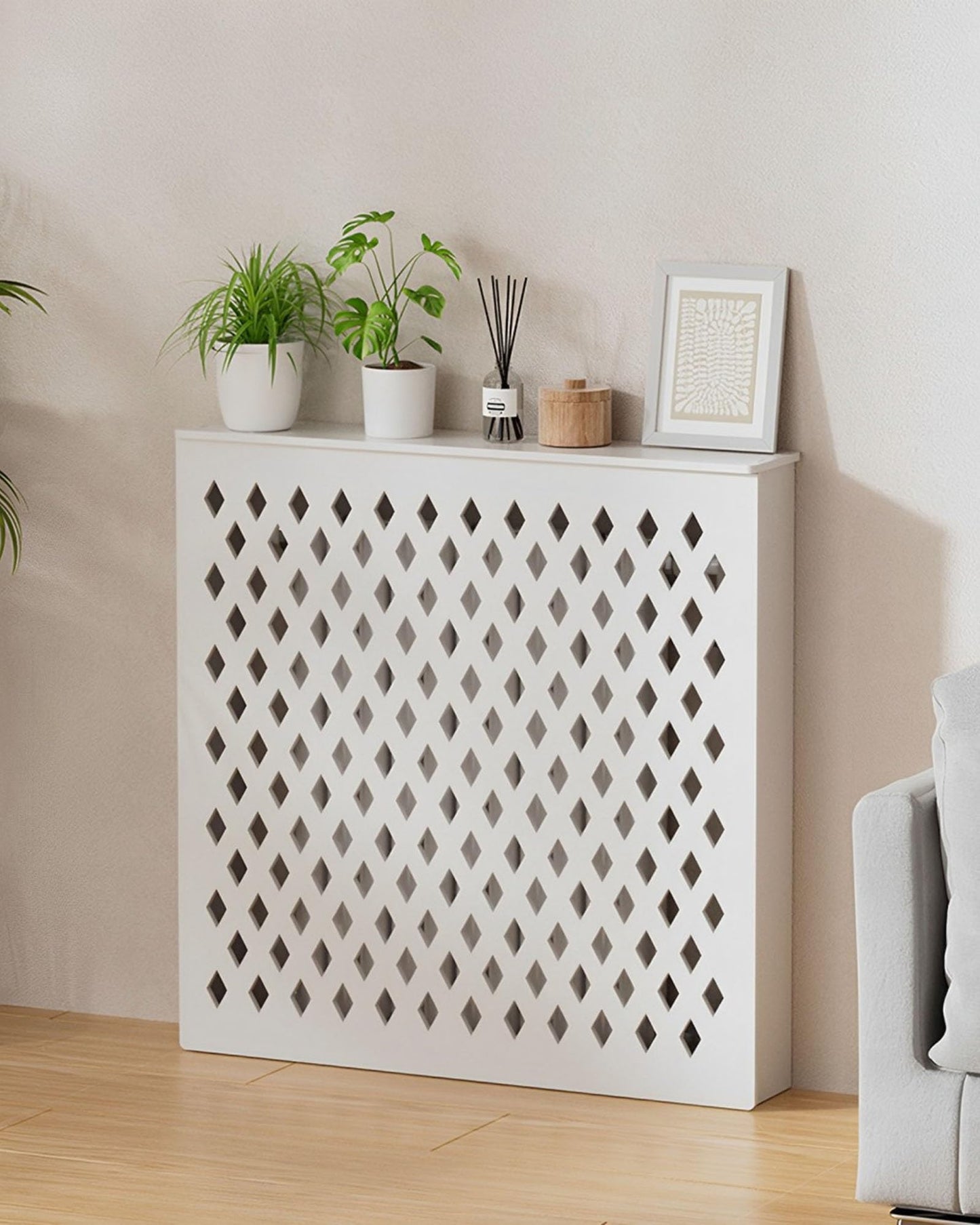 PSYBRYTHIA White Radiator Covers for Home, Lozenge Grill Shelf Cabinet Household Radiator Decoration Heating Pipe Valve Privacy Barrier for Living Room, Hallway, Office(19.7" Lx27.6 Hx7.9 W)