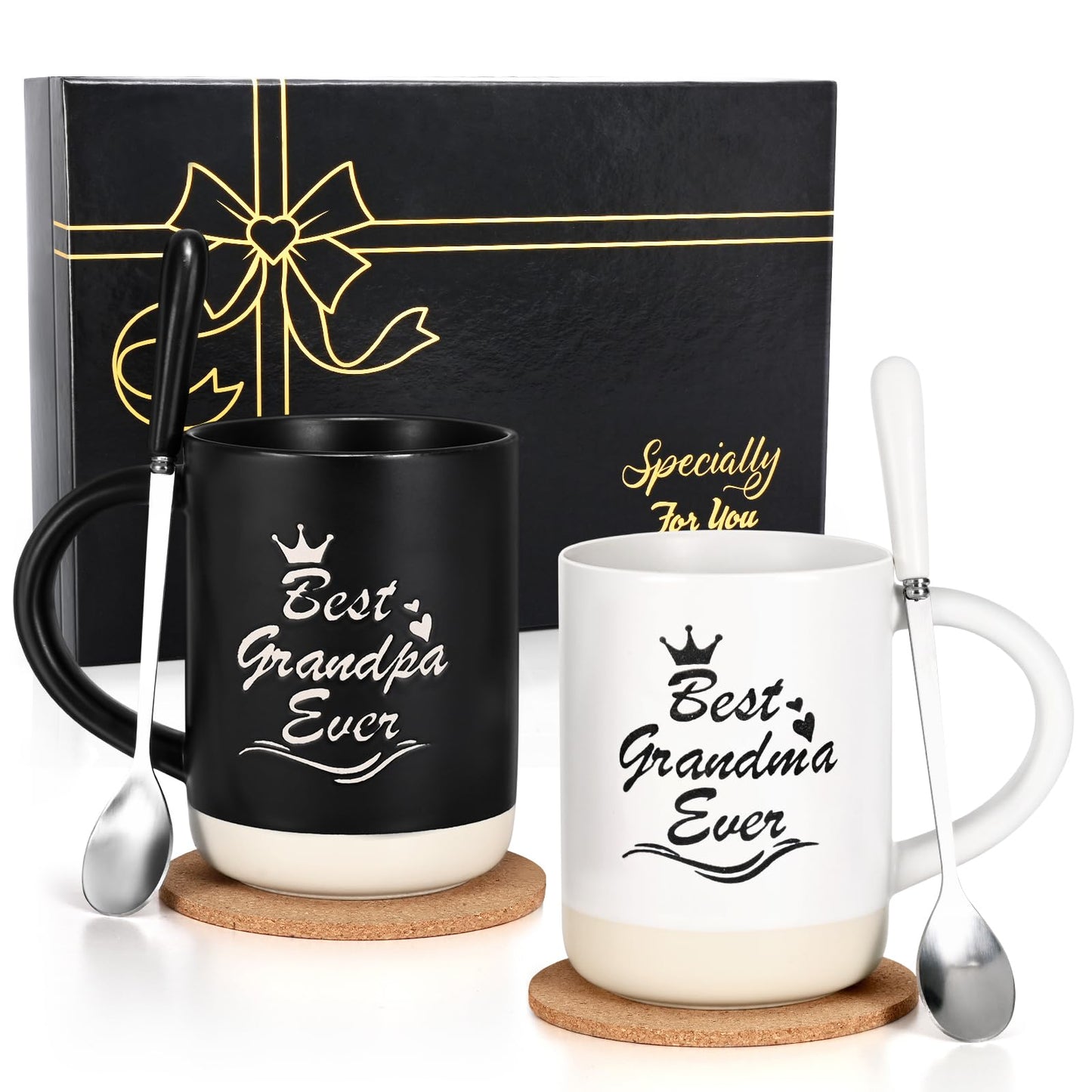 Cabtnca Best Grandma and Grandpa Mugs - Gifts for Grandparents From Grandkids, Christmas and Grandparents Day - 16 Oz