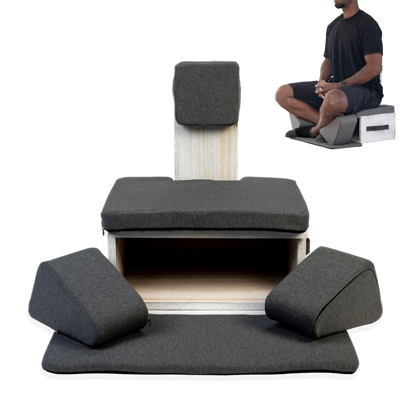 Ungloo Box Meditation Floor Chair, Back Support, Knee and Hip Support, Knees, Portable and Lightweight (Gray)