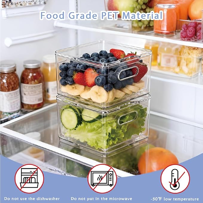 Transparent PET Fruit Draining and Washing colander food storage boxes plastic cookie containers refrigerator organizers (2, Square)