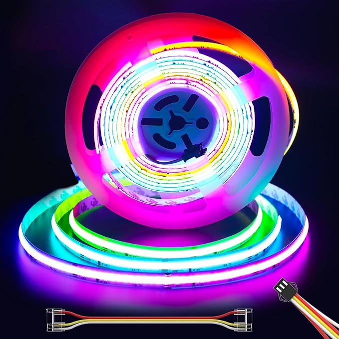 Gingsow RGB Smart IC COB LED Strip Light 18ft Addressable Chasing Color 12V LED Light Strip Multicolored Flexible RGB Ligh...
