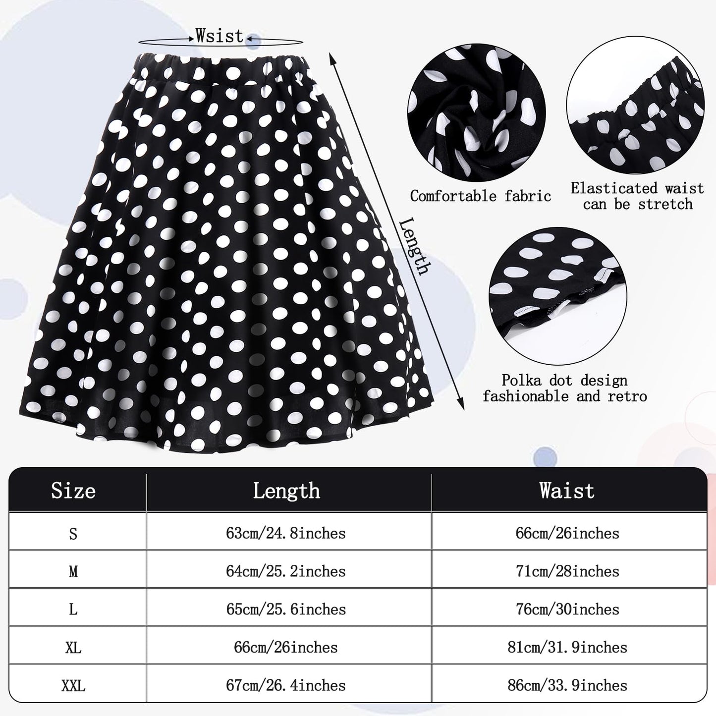 Ibeauti 50s Costumes for Women Girls 1950s Poodle Skirt Outfits Set with Cat Eye Glasses Chiffon Scarf Bandana Tie Headband Earrings Socks (Large, Black)