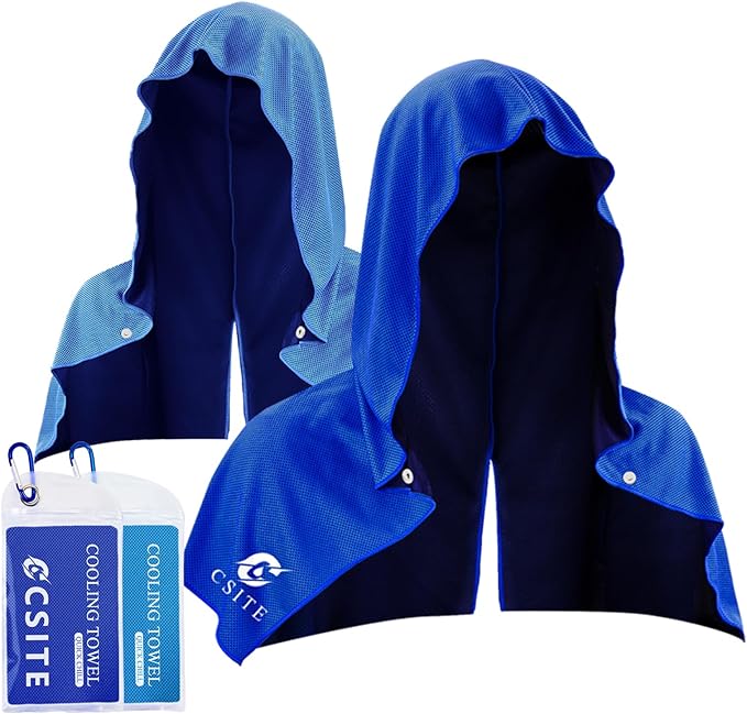 CSITE 2 Pack Cooling Hoodie Towels, Instant Cooling Towels for Neck and Face, UPF 50 Sun Protection, Ice Towel for Hot Wea...