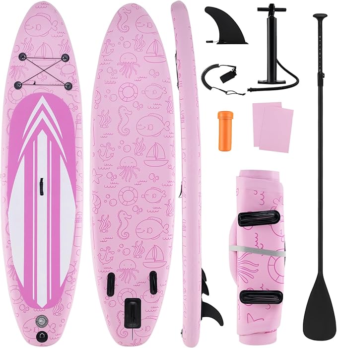 KOTEK 10FT/11FT Inflatable Paddle Board, SUP Paddleboard with Hand Pump, Safety Leash, Repair Kit, Carry Bag, Non-Slip EVA...