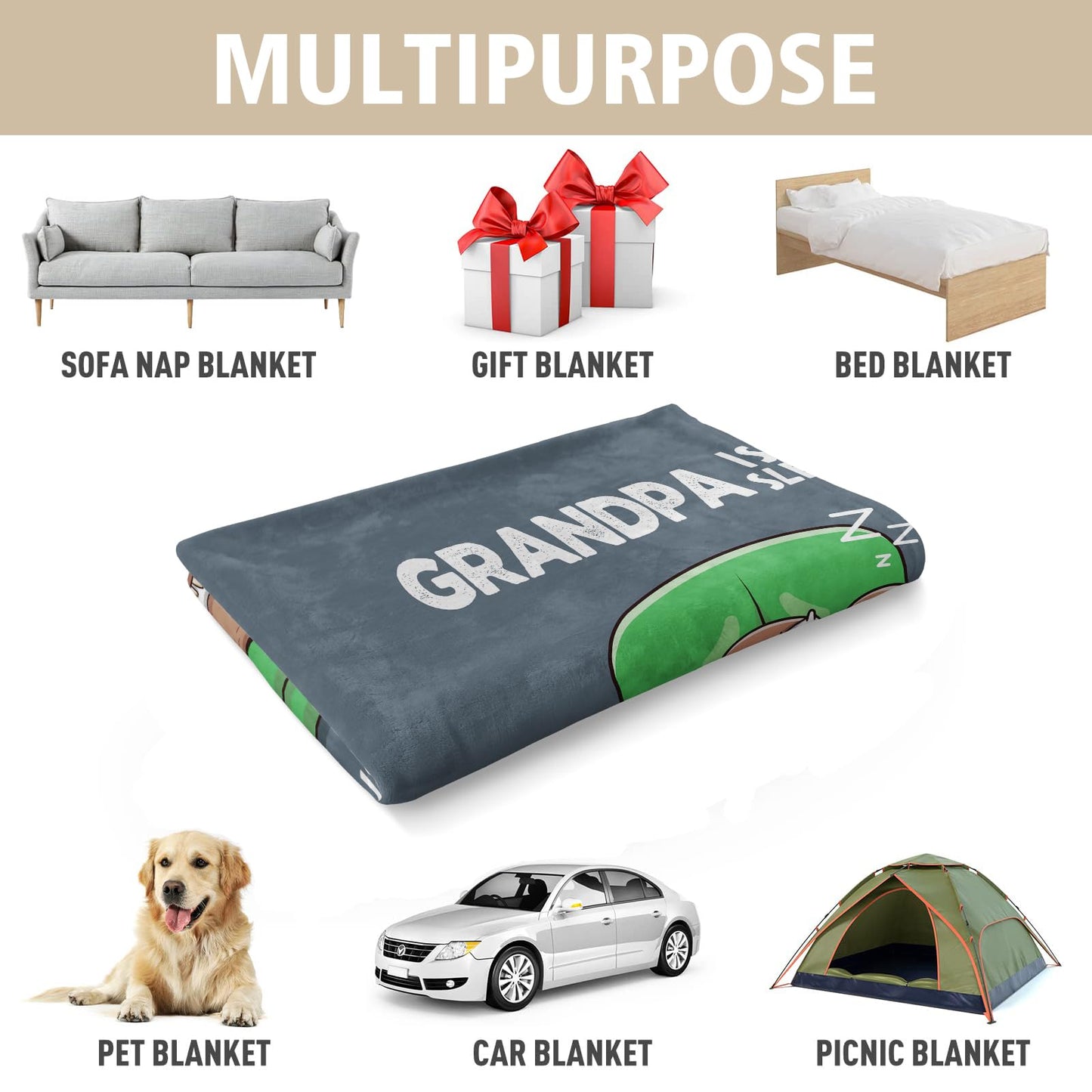 Funny Grandpa Gifts, Birthday Gifts for Grandpas, Grandpa is Not Sleeping Blanket, Funny Gift Blanket for Grandpas Grandfather from Grandkids 60" x 50"