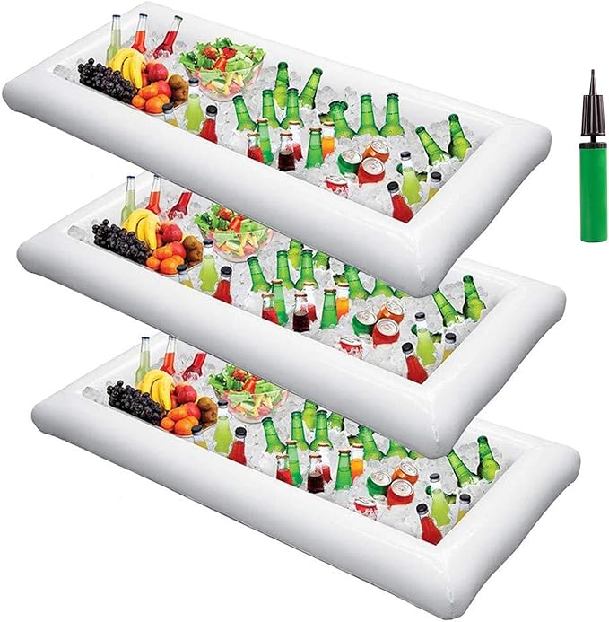 3PCS Inflatable Serving Trays Salad Ice Bar Food Drink Containers - BBQ Picnic Pool Party Supplies Buffet Luau Cooler,with...