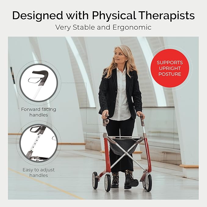 byACRE Carbon Ultralight Rollator Walker - 10.6 lbs Adult Walkers with 4 Wheels and Seat - Lightweight Seated Walkers with Wheels - Foldable Rolling Walker with Seat - Walker for Adults