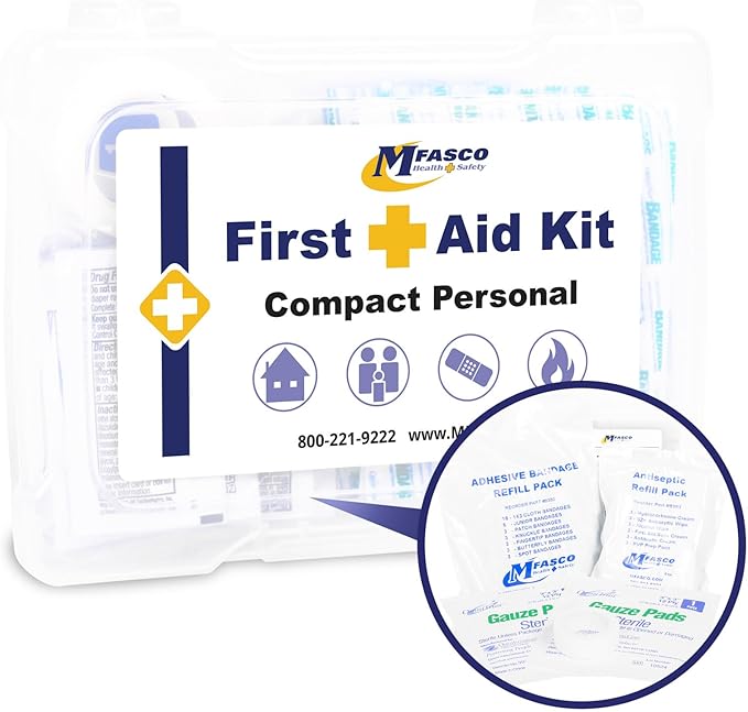 MFASCO Compact Personal First Aid Kit - Mini Medical Essentials for Travel, Hiking, Camping, Outdoor Safety - Lightweight,...