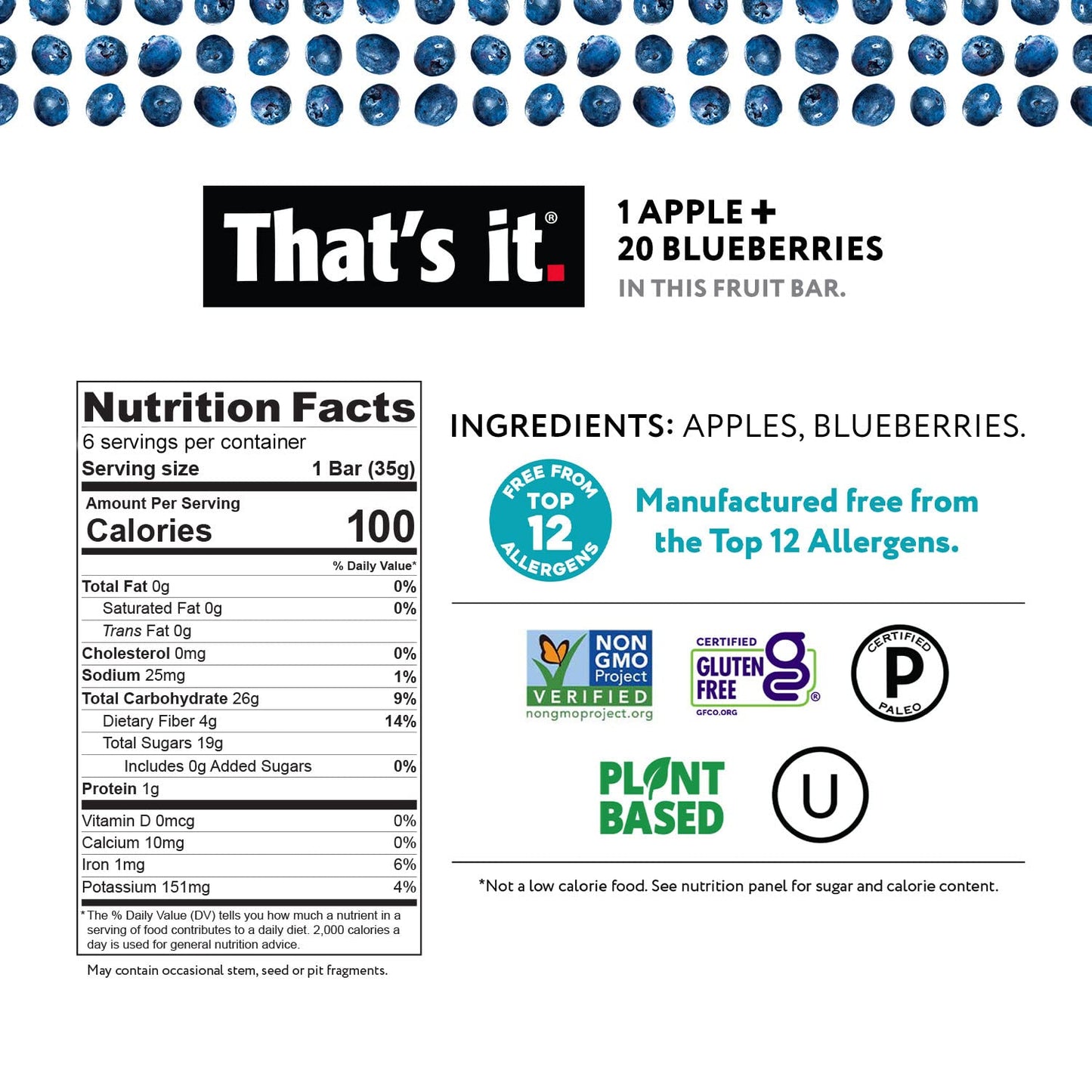 That's it. Fruit Bars 12 Variety Pack 100% Natural Real Fruit Bar, High Fiber Vegan, Gluten Free, Paleo, Non-GMO, No Sugar (6 Strawberry, 6 Blueberry)