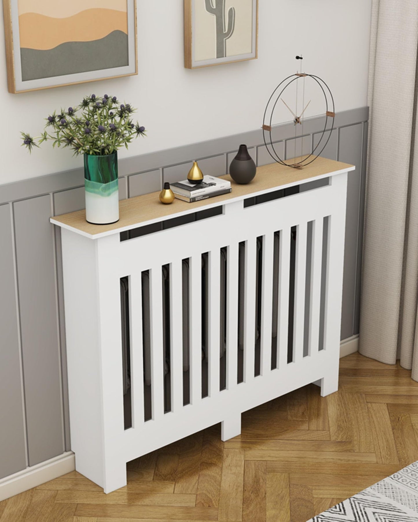 Modern Radiator Covers Wall Heater Cover Cabinet Shelf Bathroom Floor Radiator Shelve, Hide Cluttered Pipes/Easy To Install, Suitable For Household Living Room, White(19.7"Lx23.6"Hx7.9"W)