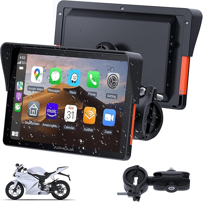 APHQUA Motocycle Carplay-7-Inch Motorcycle GPS Navigation System with Apple CarPlay & Android Auto, Waterproof Touchscree...