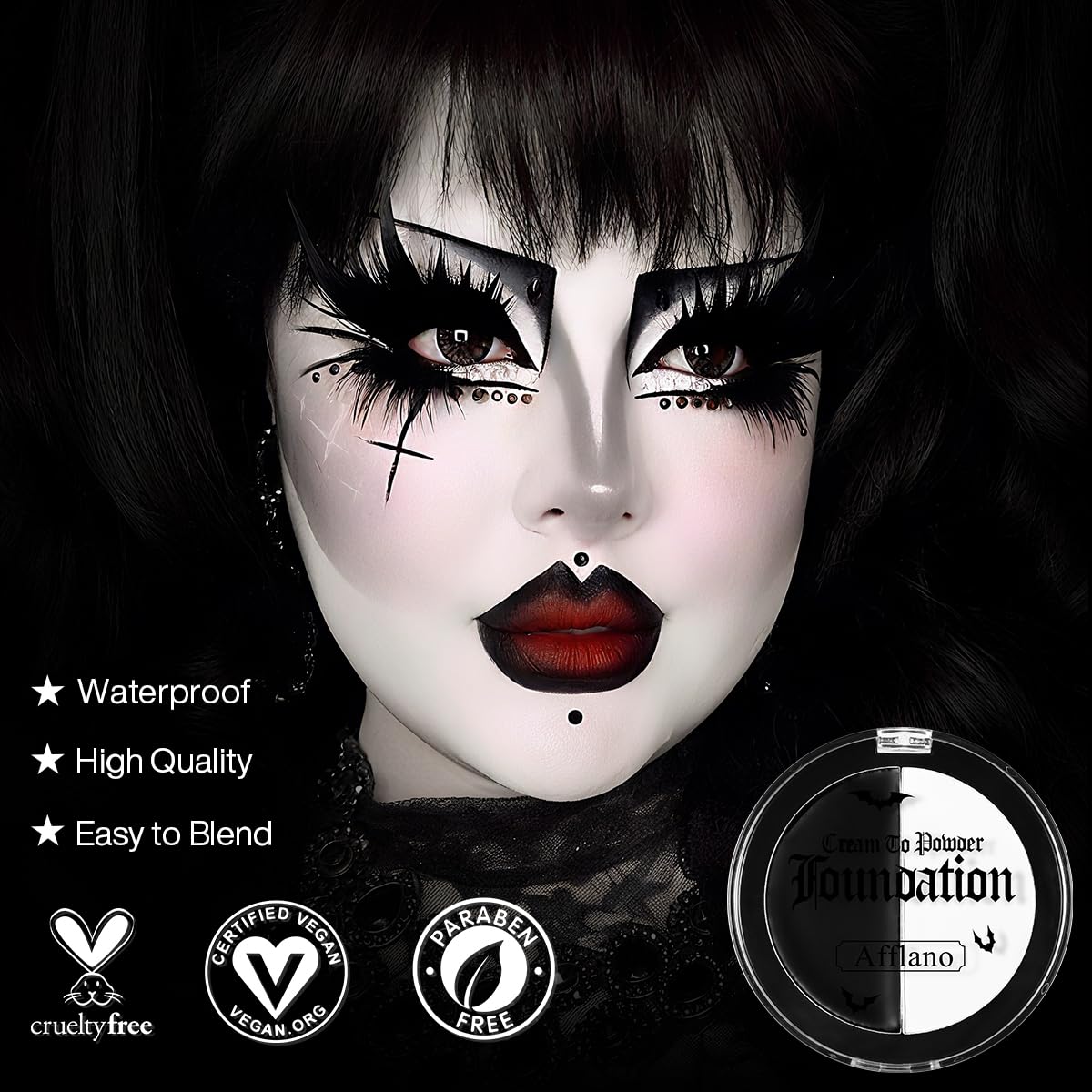 Halloween Black White Face Paint, Goth White Foundation Makeup Cream To Powder Greasepaint, Emo Gothic Clown Cosplay Face Painti