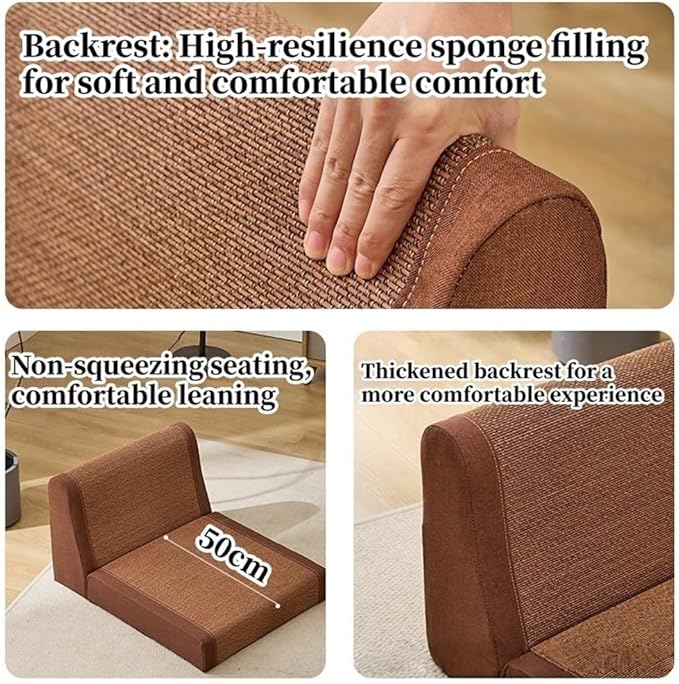 Vintage Floor Chair, Low Meditation Chair with Padded Backrest, Comfortable Ergonomic Lounge Seat, Bamboo Silk Legless Reading Chair for Balcony, Bay Window, Living Room & Bedroom(Brown,67*55*38cm)