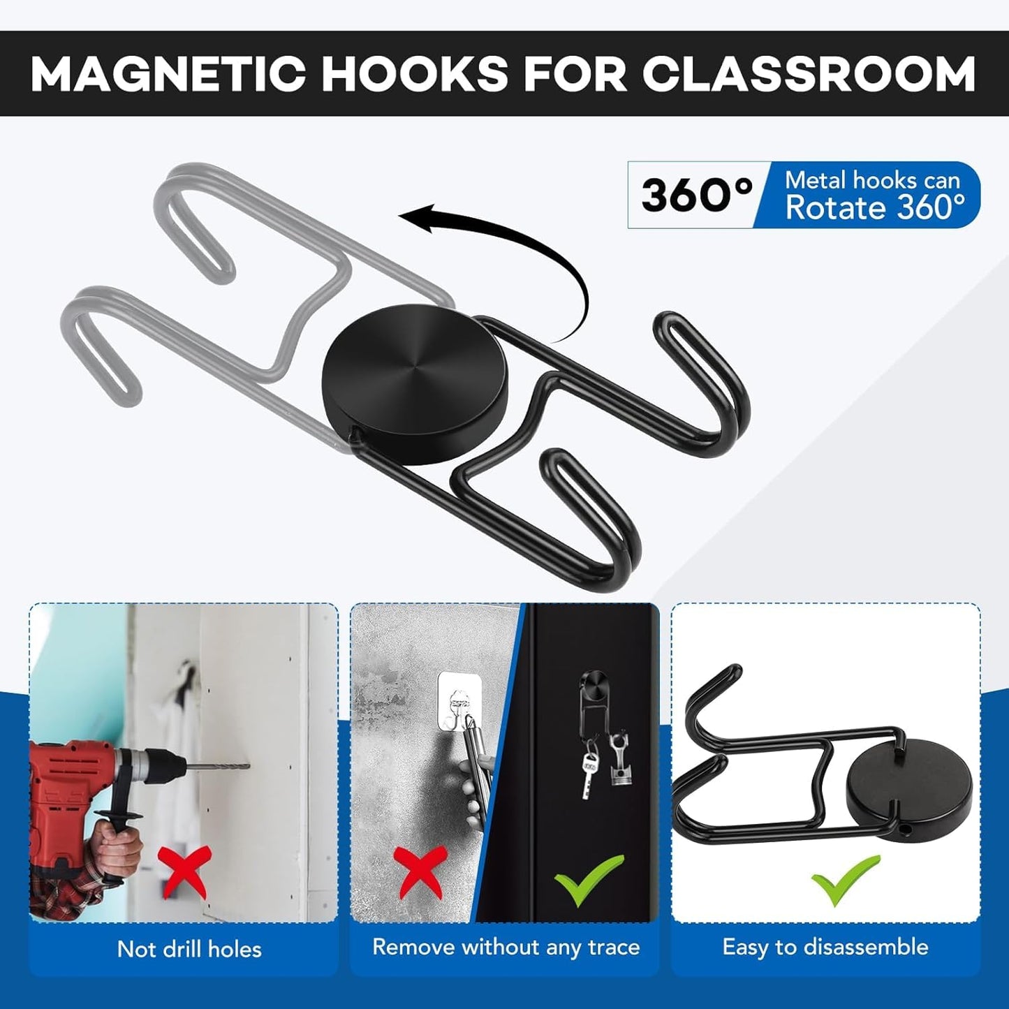 LOVIMAG Magnetic Hooks, 50lbs+ 2026 Cruise Cabin Ship Essentials Magnet Hook Heavy Duty Strong Magnets Refrigerator Fridge Hanging for Classroom Beach Vacation Kitchen Home Must Haves 10 Pcs (Black)