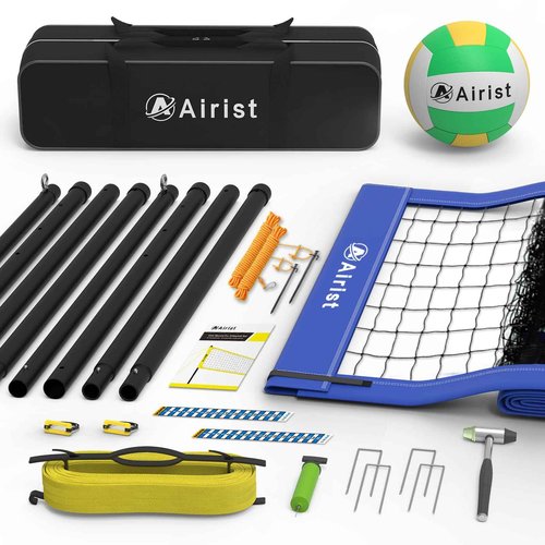 Airist Portable Volleyball Net Set with Height Adjustable Pole and Carrying Bag,Outdoor Volleyball Net for Backyard and Beach (Blue)