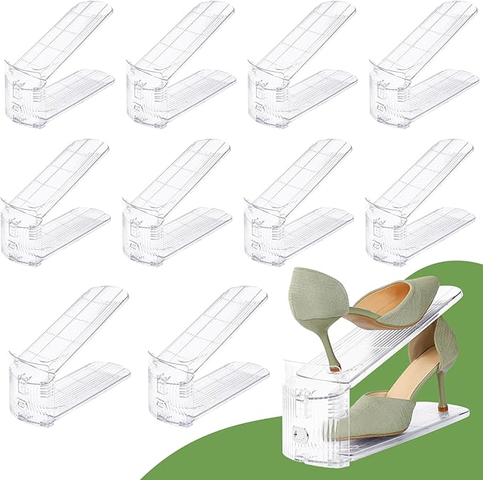 Shoe Slots Organizer, Clear Shoe Stacker for Closet Adjustable Shoe Rack Storage Space Saver,Shoes Display Shelf Shoe Holder for Organization,10 Pack