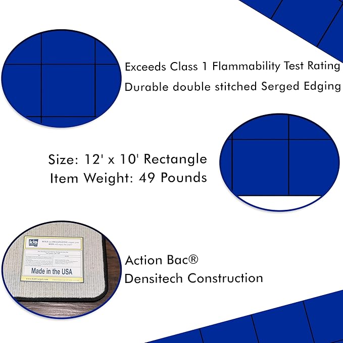 Kids Carpet Blocks Seating Classroom Rug Blue with 24 Squares, 7'6" x 12' Rectangle Educational Rug for Home or School Learning Area | Area Rug for Kids