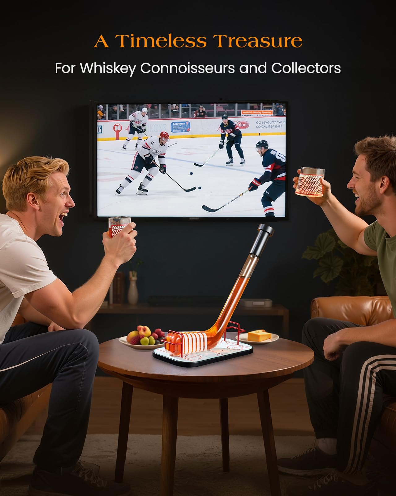 Gifts for Men – Kollea Ice Hockey Whiskey Decanter Set with 2 Hockey Goal Glasses, Unique Ice Hockey Gift for Dad, Husband, Brother, Coach – Birthday, Christmas & Anniversary for Hockey Fans