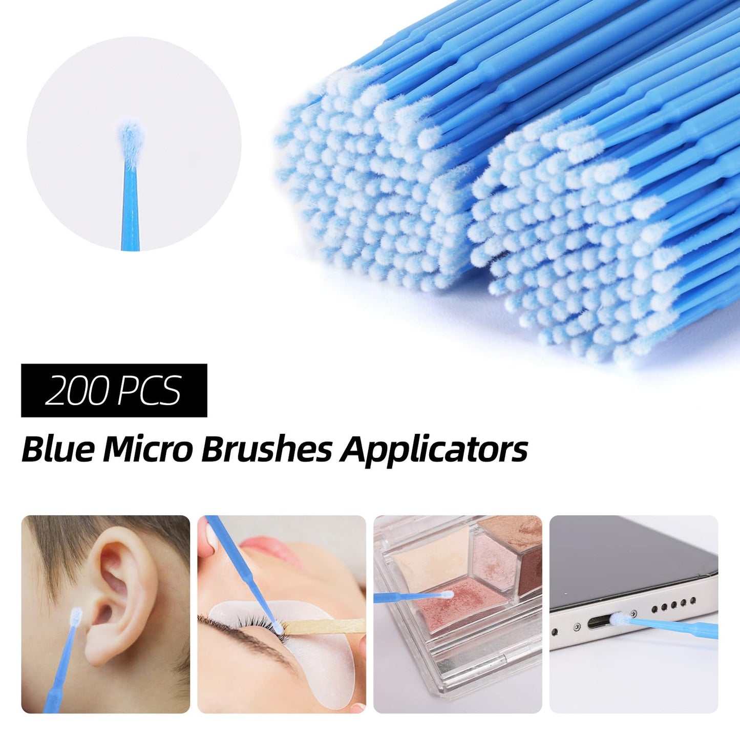 600 PCS Eyelash Extension Supplies Kit, 200 Spoolies Mascara Wands Disposable 200 Lip Brushes 200 Micro Swabs Blue Eyelash Brush
