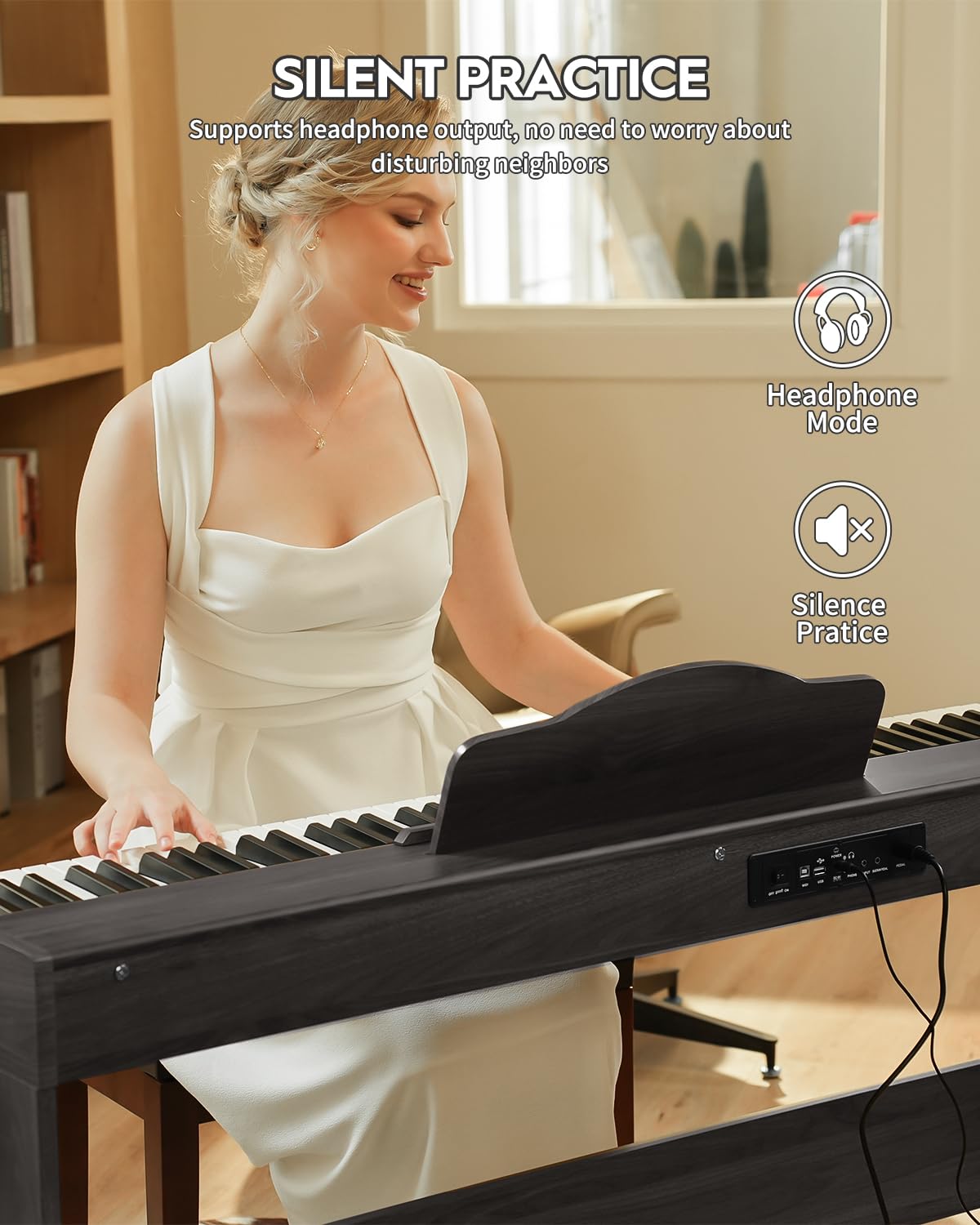 STRICH Digital Piano 88 Keys, Hammer-Action Weighted Keyboard, Full size Electric Piano Keyboard with Furniture Stand, 25Wx2 Speakers, Supports USB-MIDI/Wireless Connect, SDP-300W (Color Black)