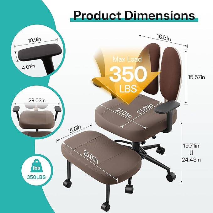 AreShark Criss Cross Office Chair with Armrest Wheels & Stretchable Rotating Footrest, Ergonomic Cross Legged Swivel Chair with Back Support& Adjustable Height for Yoga Kneeling Meditation Home Office