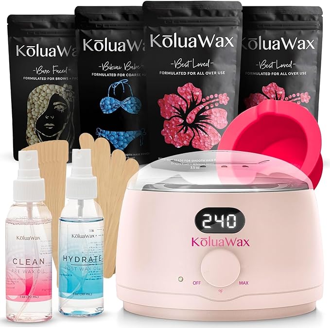 KoluaWax Premium Waxing Kit for Women - Beginner Friendly - Complete Wax Kit that includes 14oz of Wax Beads, Applicator, ...