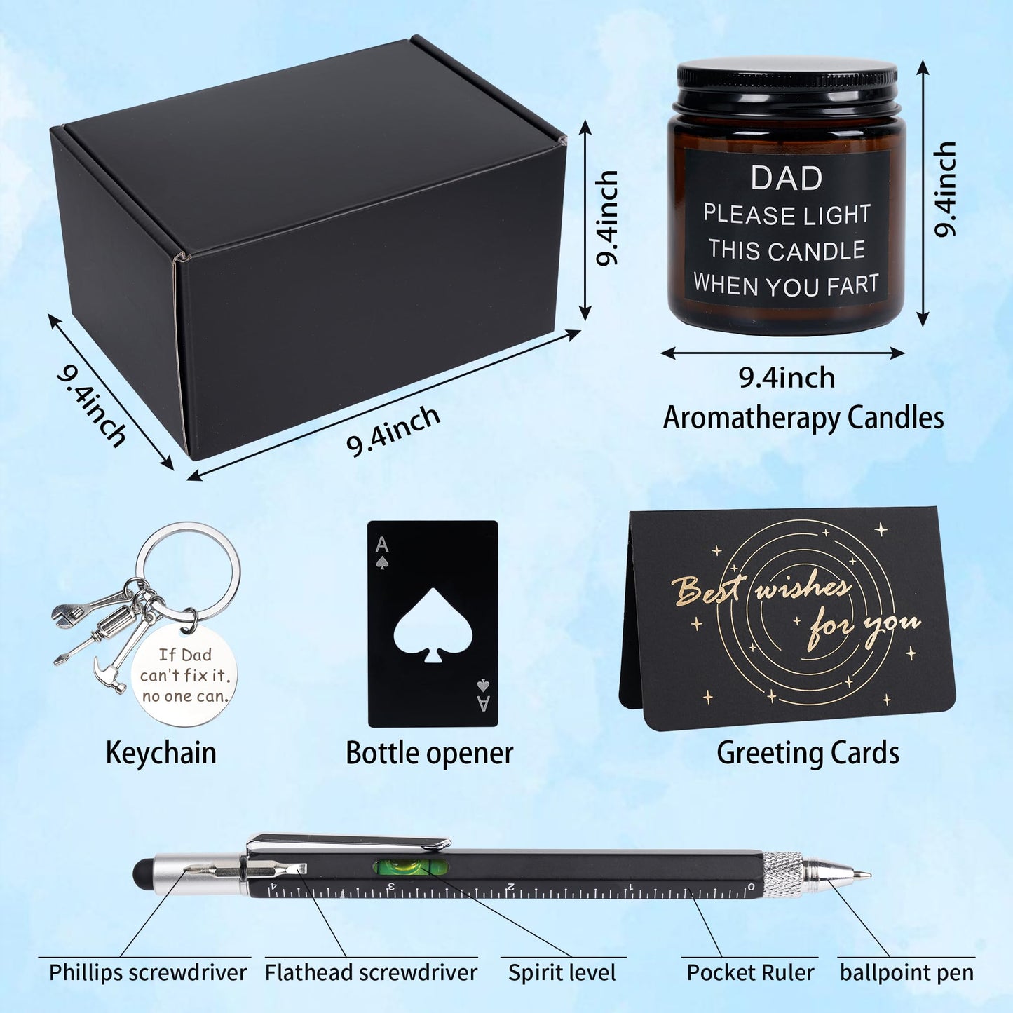 Kolewo4ever 9 Pieces Dad Gift Set Best Dad Gifts for Father, Men with Tumbler Mens Socks Mens Baseball Cap Key Chain Card for Men Father Papa Gifts from Son Daughter Kids
